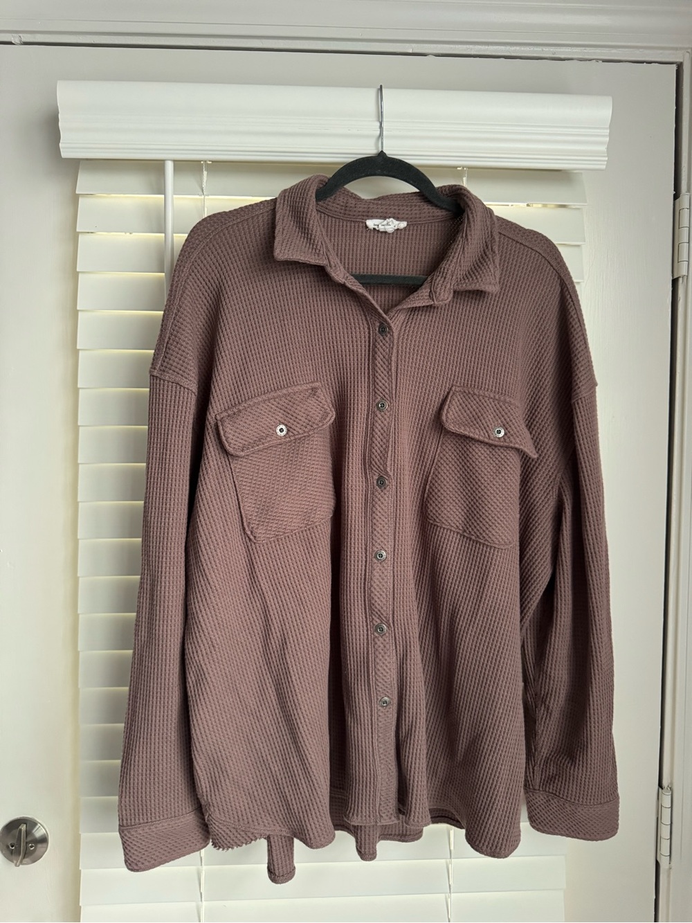 Mauve Waffle-Knit Button Front Shacket